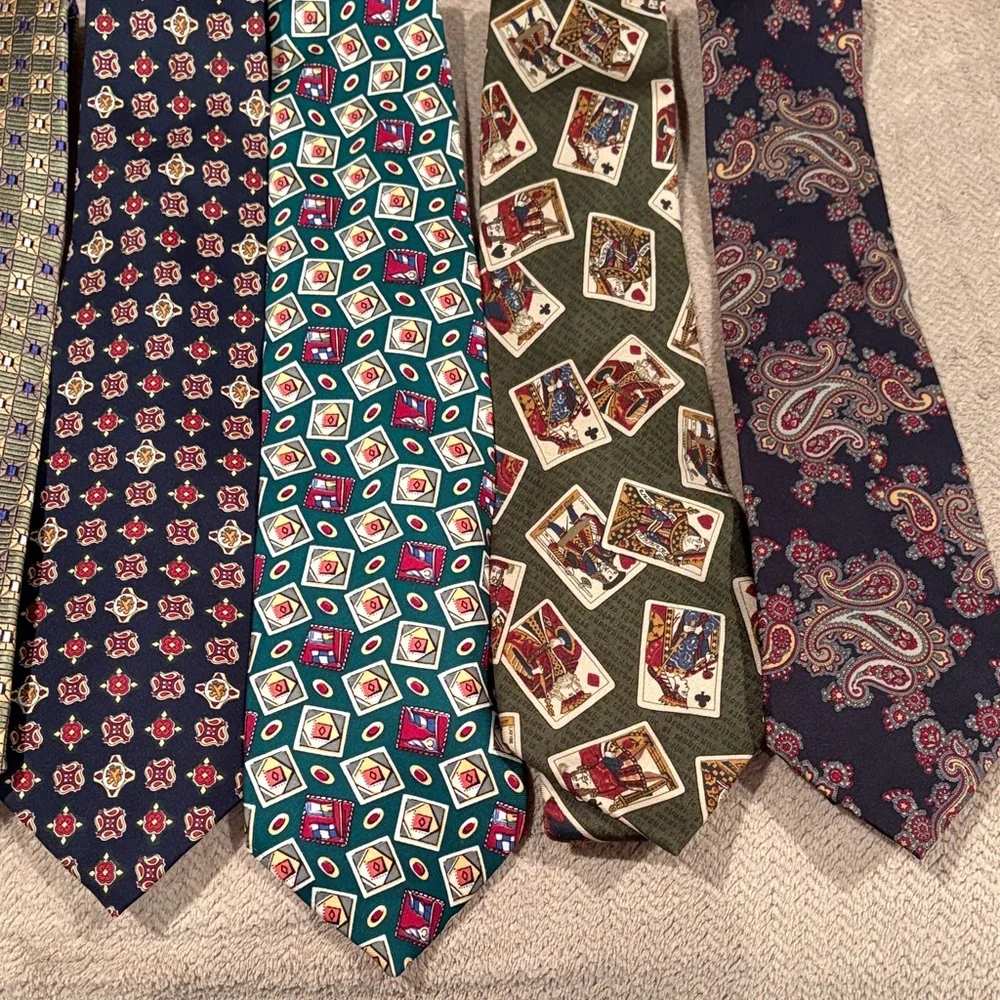 Tommy Hilfiger Men's Patterned Silk Tie Set — Blue, Purple, Green, Gray, Teal